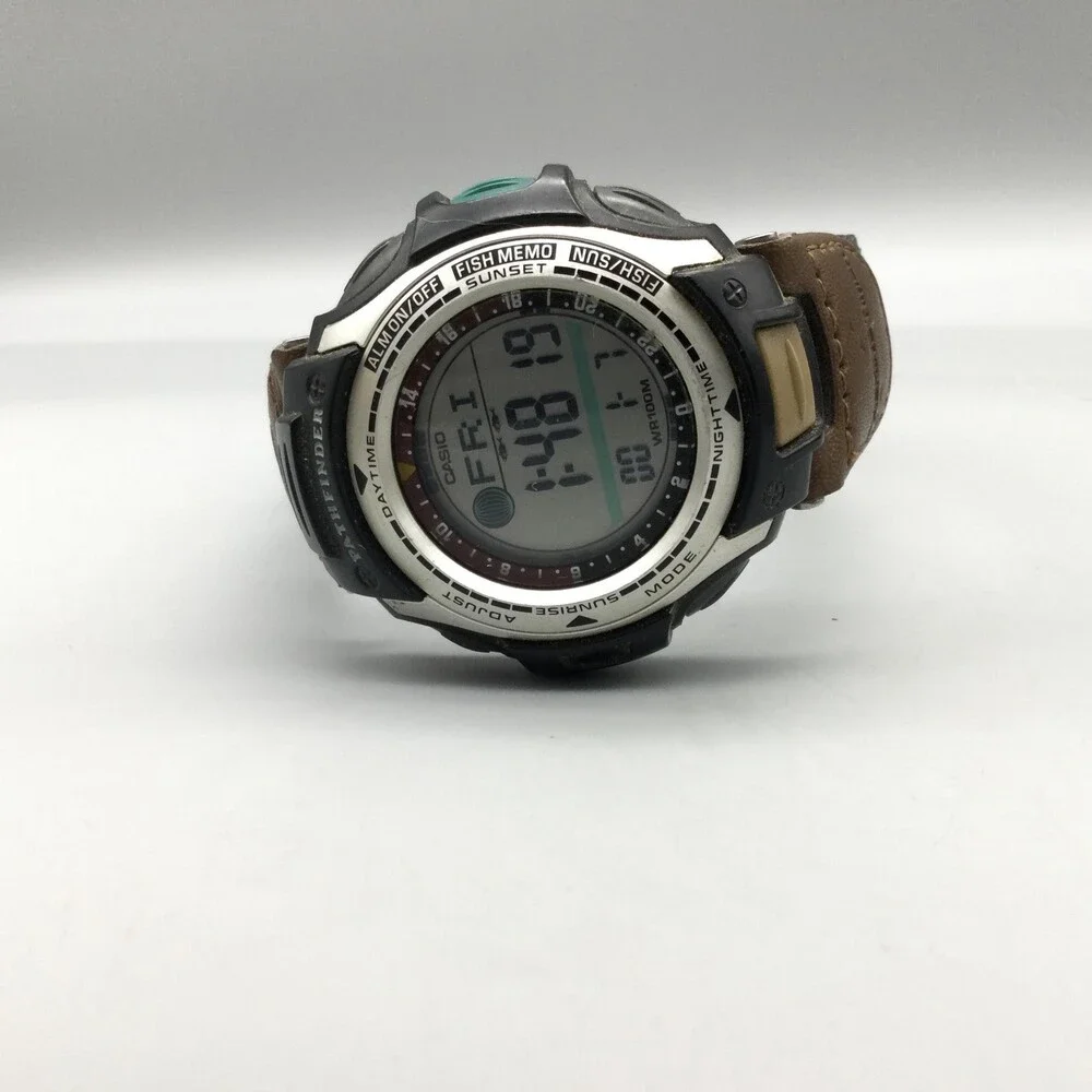 Casio Pathfinder PAS-400B Mens Watch 46mm Digital Gray Brown Canvas New Battery